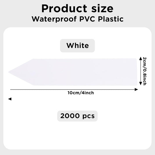 2000 Pcs Plastic Plant Labels 4'' Garden Plant Markers Nursery Name Tags Plant Markers White Waterproof Pot Label Stakes Planting Sticks for Seeds Summer Outdoor Indoor Garden Flowers, White