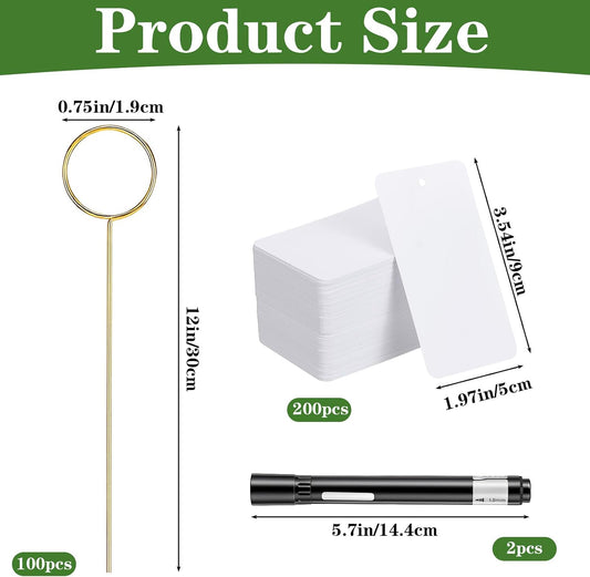 302 PCS Garden Labels Kit, 100 Metal Stakes & 200 White PVC Plant Tags with 2 Waterproof Markers, Reusable Weatherproof Plant Markers for Outdoor Garden Organization
