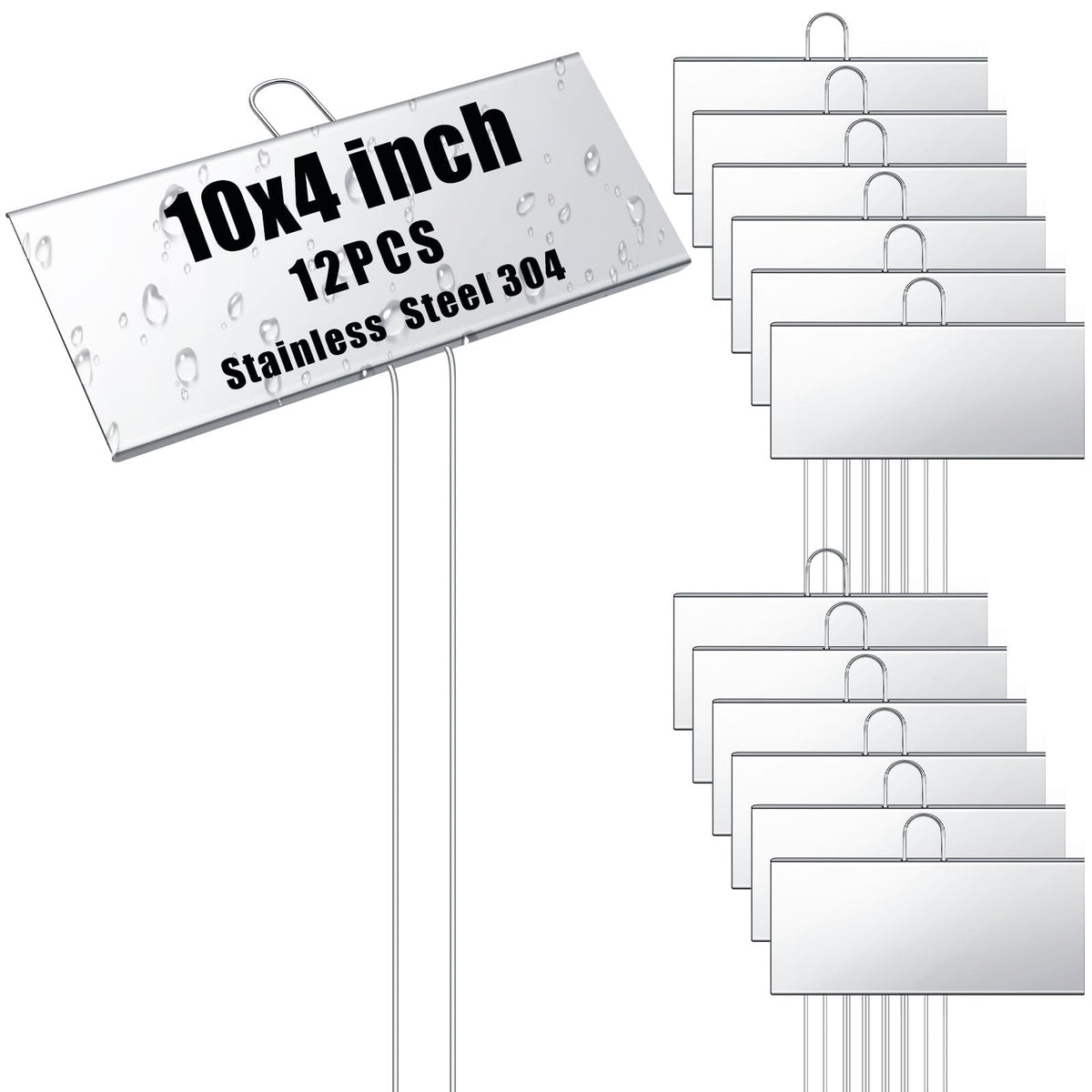 Landhoow 12 Pcs Large Plant Marker, 6'' X 8'' with 13'' Stake, Silver
