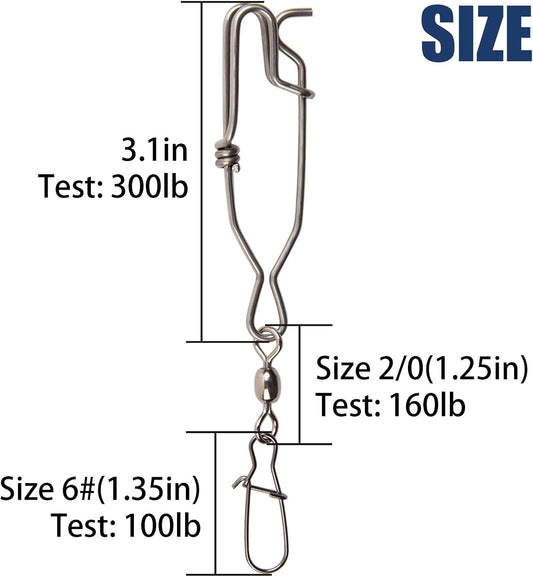 Longline Fishing Snap Clips High Strength Stainless Steel Floatline Tuna Clips Branch Hangers with Duo Lock Snap Swivels Saltwater Fishing Long Line Clips Longline Decoys