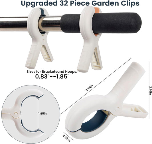 32 PCS 3.7'' Garden Clips Greenhouse Clamps - Large Greenhouse Clips, Heavy Duty Clip for Plant Cover & Shade Cloth on Garden Hoop, Large Open Strong Grip Clamps for Plant Support Netting Cover Film