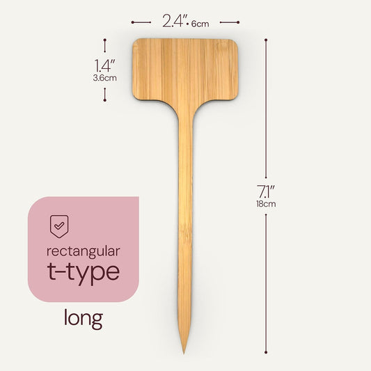 Bamboo Plant Labels & Garden Tags | 7" Long T-Type | 50 pcs