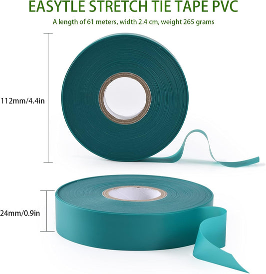 TELENT OUTDOORS 4 Rolls Stretch Tie Tape, 1” Wide 200FT Reusable Garden Plant Ties Green Tapes for Plants, Thick Garden Vinyl Stake Ribbon for Branches Flowers Tomatoes Indoor Outdoor Greenhouse