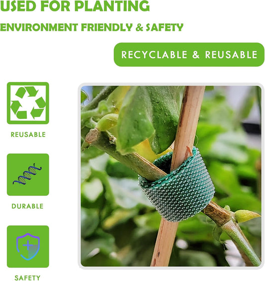 Green Garden Ties|Plant Ties for Climbing Plants 100 feet x1/2‘’in 3 Rolls|Plant Supports for Effective Growing Strong |Green-Recycled Plastic Garden Twine & Twist Ties for Tomato Stakes
