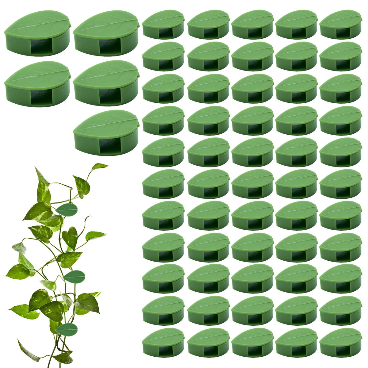 Plant Wall Clips for Climbing Vines Green Garden Stem Holder with Adhesive Climbing Wall Fixture Clips for Indoor Wall Decor, Office, Home (60 Packs)