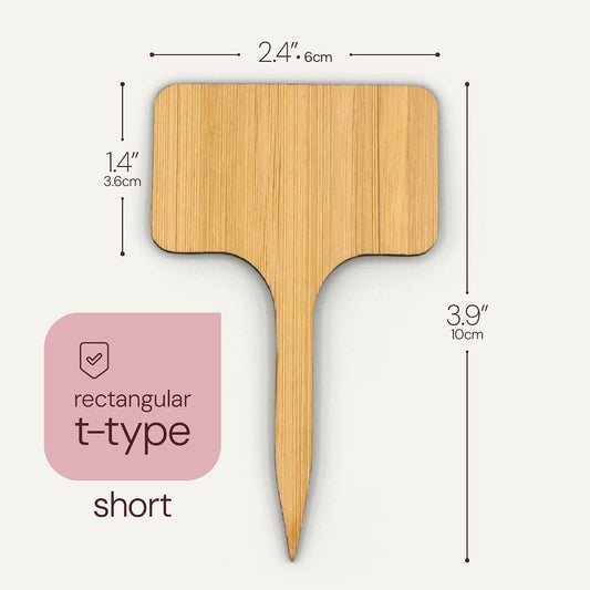 Bamboo Plant Labels & Garden Tags | 4" Short T-Type | 50 pcs
