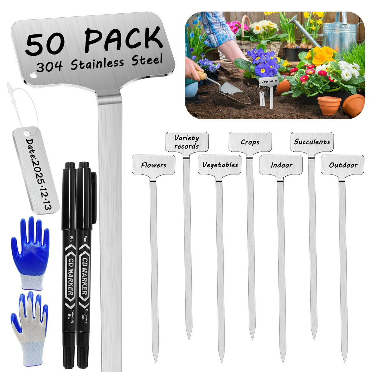 304 Stainless Steel Plant Label, 20 Waterproof Metal Plant Label Stakes and Marker Pen, 7.87" Garden Markers for Outdoor Indoor Plants Identification.