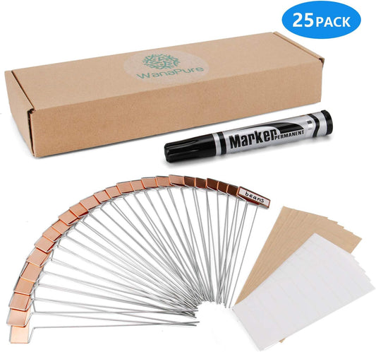 25PCS Copper Metal Plant Tags Plant Labels with 50Pcs Labels, Rainproof PET Film & Permanent Pen, 10" Weatherproof Banner Garden Markers, Marking Protection Seedling Signs Nursery Tags
