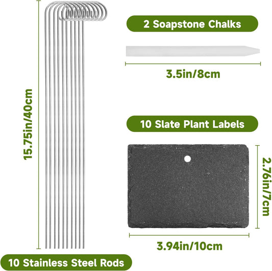 KINGLAKE Large Slate Plant Labels - 10 Pcs Slate Garden Plant Labels Tags with Metal Stakes and Chalk Pencils Tall Garden Plants Markers Signs for Outdoor Plants Vegetables Herb Flower Bed Pots