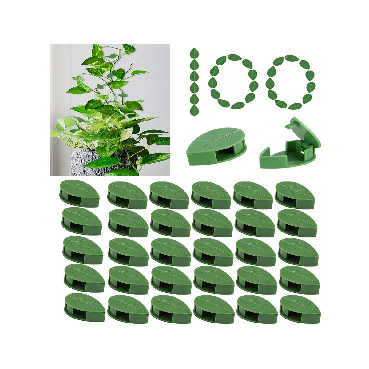 100 Pcs Plant Climbing Wall Fixture Clips Acrylic Self-Adhesive Sticker Plant Fixer Vine Traction Invisible Holder Climbing Plant Green Leaf Vines Hook Fixing Clip Indoor Outdoor Decoration