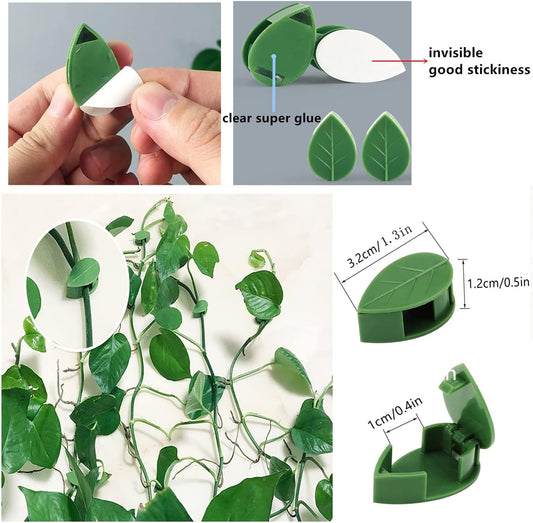 100 Pcs Plant Climbing Wall Fixture Clips Acrylic Self-Adhesive Sticker Plant Fixer Vine Traction Invisible Holder Climbing Plant Green Leaf Vines Hook Fixing Clip Indoor Outdoor Decoration
