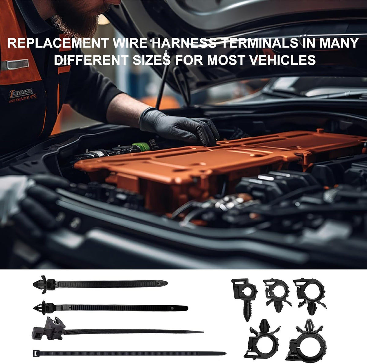 200 PCS Car Wire Loom Routing Clips, 15 Sizes Push Mount Cable Tie Auto Nylon Harness Clips Assortment, Self Locking Harness Routing Clip Replacement Parts for Most Vehicles