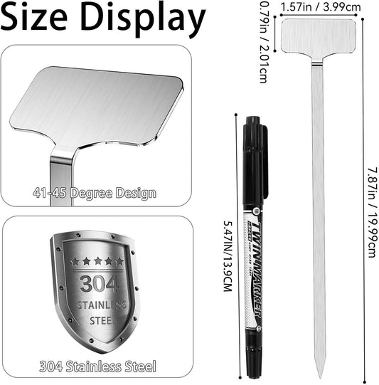 304 Stainless Steel Plant Label, 20 Waterproof Metal Plant Label Stakes and Marker Pen, 7.87" Garden Markers for Outdoor Indoor Plants Identification.