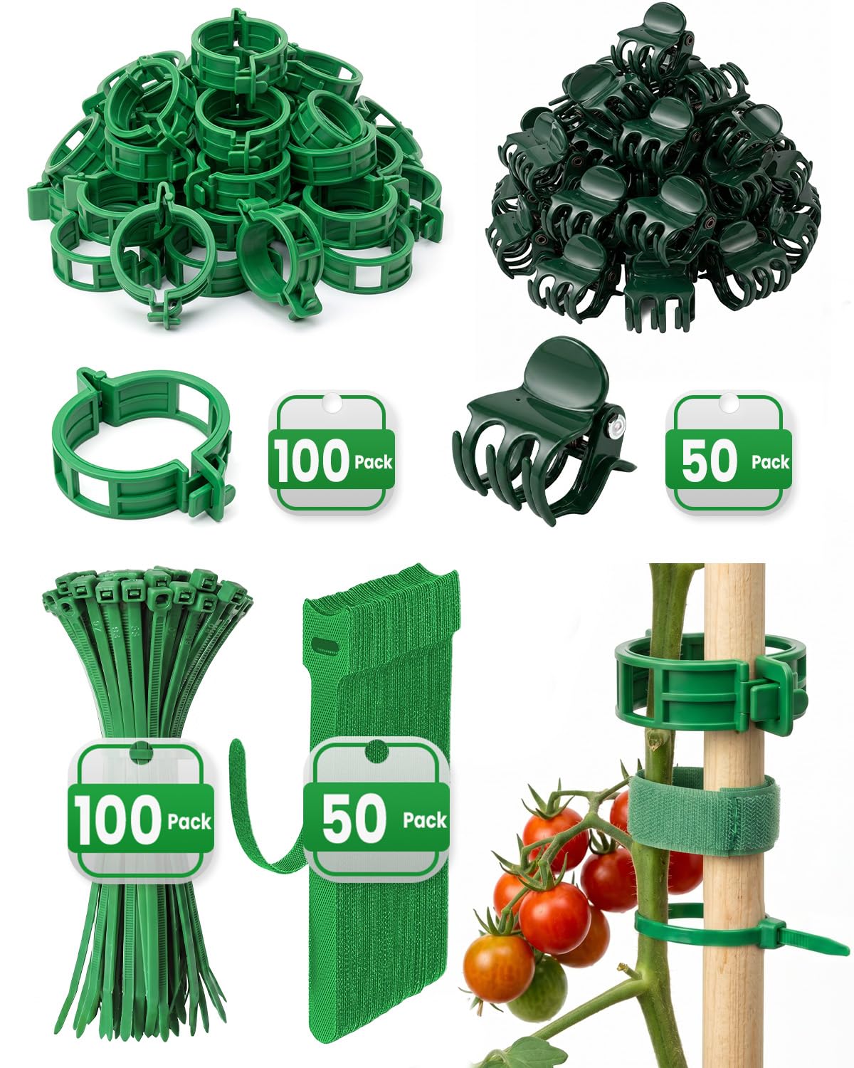 300Pcs Green Tomato Clips,Plastic Trellis Clips,Reusable Plant Support Clips for Tomatoes,Cucumbers,and Vines,Garden Supplies for Vertical Growing