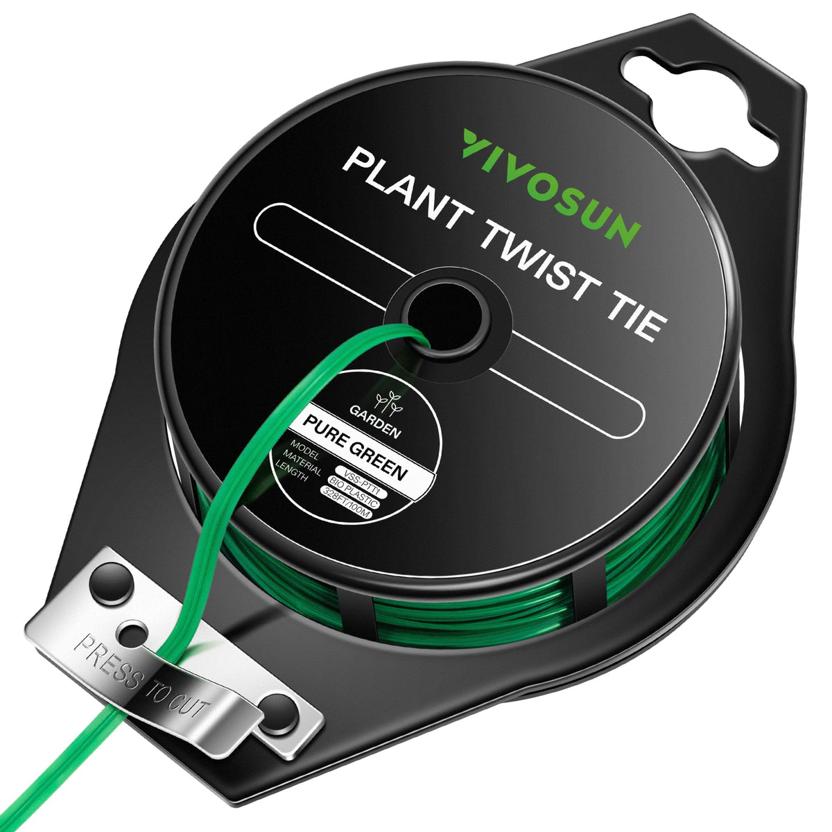 VIVOSUN Twist Ties, 328 ft (100m) PE-Coated Green Plant Ties with Cutter, Reusable & Flexible Tomate Ties for Plant Support, Indoor Outdoor Gardening, Cable Management, Home Office Organization