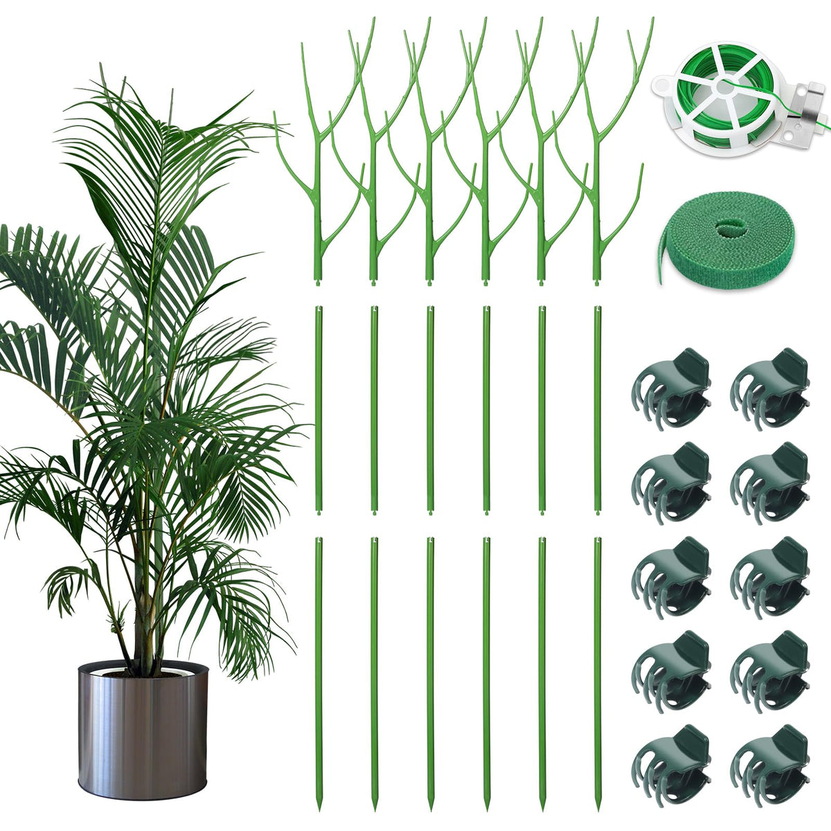ROADPLUM 6 Pack 39.37" Detachable Twig Plant Support Stakes Set, Blends in to Plant, Branch Plant Sticks with Orchid Clips Twist Plant Ties, Twig Trellis for Indoor Outdoor Plants Potted Plants Flower