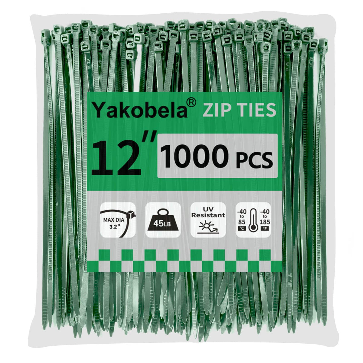 Green Zip Ties 6", 1000 Pack, Cable Ties UV Resistant, Wire Ties 25 lbs Tensile Strength for Garden, Plants, Holiday Lights, Yakobela