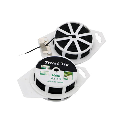 (2 Reels) Garden Wire, Twist Ties Heavy Duty with Cutter 328 Ft Multi-Function Black Coated Tape to Support Plant Tie Up Bags for Home Office Black(328 Feet / 100 m)