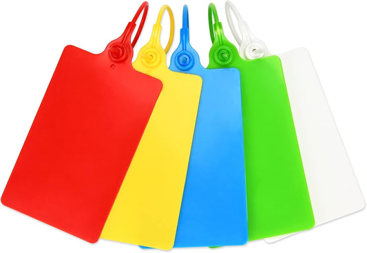 100 Plastic Tags Shipping Tags Water Proof Tags for Labeling Shipping Labels Security Seals Writable Marker Ties Hanging Tags Storage Tag with One Marker Pen (Mixed 5 Color)