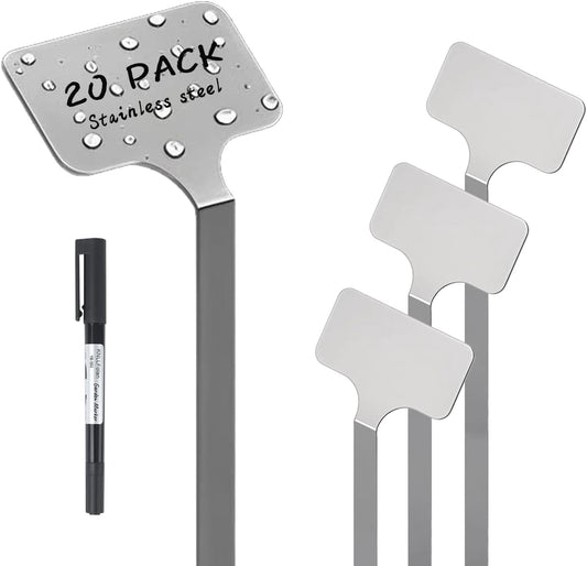 Stainless Steel Plant Labels, Metal Waterproof Plant Markers,Height 12.75 in, Label Area 2.5 in*1.25 in resuable Nursery Tags for Vegetables herb Flower Seed Green House- 20-Pack