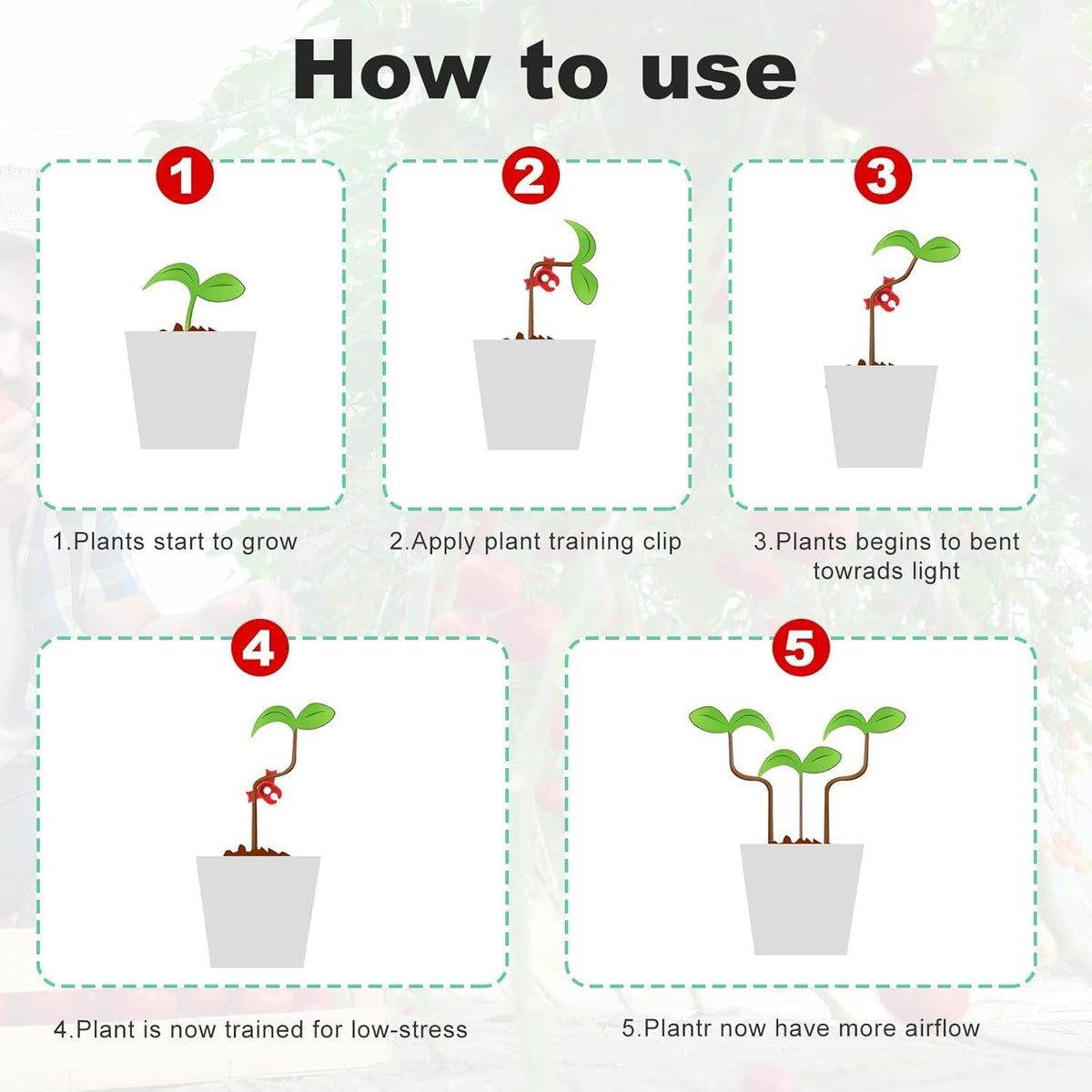 120-Pack Plant Training Clips for Low Stress Training - 90-Degree Angle Plastic Plant Stem Support Clips, Reusable Garden Clips for Tomatoes, Vines (Red & Green)