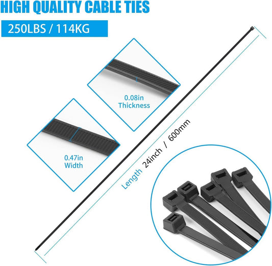 Armpow 24 inch Garden green Zip Ties Heavy Duty 50 PACK, 250 LBS Ultra Exclusive Strong Plastic Wire Ties, Large Cable Ties Extra Long Tie Wraps, Indoor and Outdoor UV Resistant
