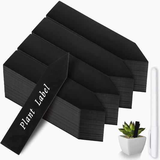 Whaline 200Pcs Plastic Plant Labels with Marker Pen Black Thin Pointed Plastic Plant Sign Tags Nursery Garden Markers for Seed Potted Herbs Flowers Vegetables (0.79 x 3.94)