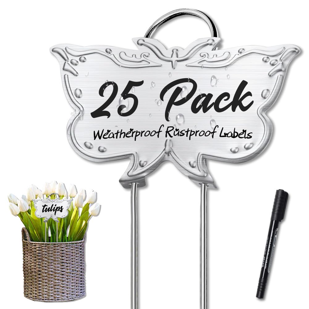 Metal Plant Labels, Waterproof Garden Signs 25 Pack Gold Plant Tags