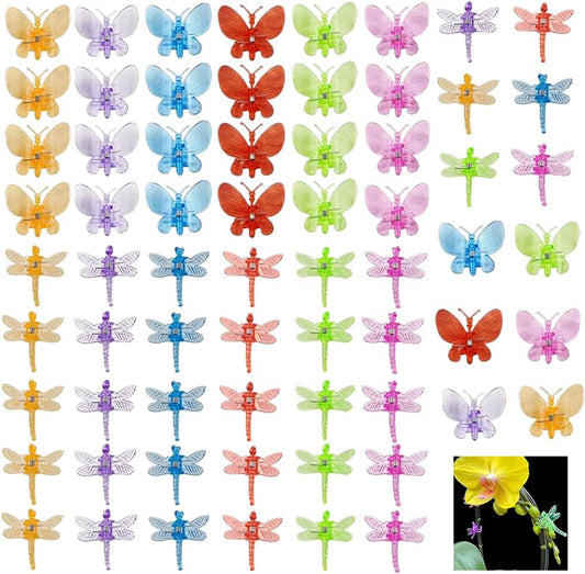 60 Pcs Orchid Clips Set Butterfly Plant Clips Dragonfly Orchid Support Clips Portable Cute Vine Clips for Support Garden Plant Flower Vine, Mix Color