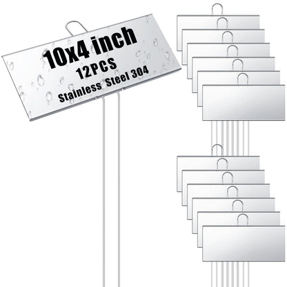Landhoow 12 Pcs Large Plant Marker, 6'' X 8'' with 13'' Stake, Silver