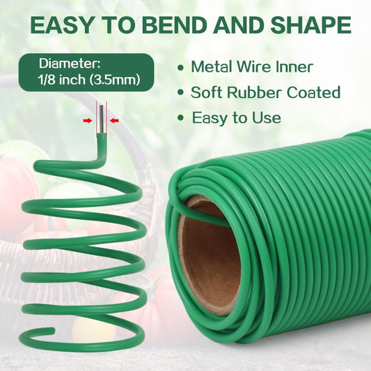 Tenn Well 66ft 3.5mm Garden Wire Rubber Coated Green Ties for Plants