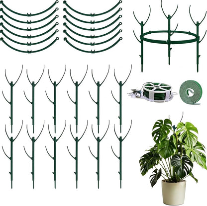 12 Pack Monstera Plant Support, Stackable Plant Sticks Support Tall for Indoor Climbing Plants, with Clips & Ties, Green Reusable Plant Support Poles for Pothos, Vines