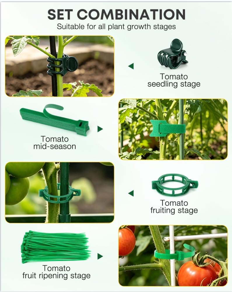 300Pcs Green Tomato Clips,Plastic Trellis Clips,Reusable Plant Support Clips for Tomatoes,Cucumbers,and Vines,Garden Supplies for Vertical Growing