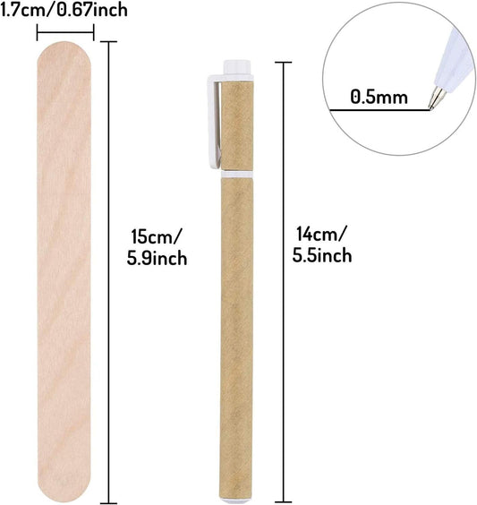Whaline 200Pcs Wooden Plant Labels Waterproof Round Head Plant Sign Tags Birch Wood Garden Markers for Seed Potted Herbs Flowers Vegetables with 2 Gel Pen, 0.7 x 5.9 Inch