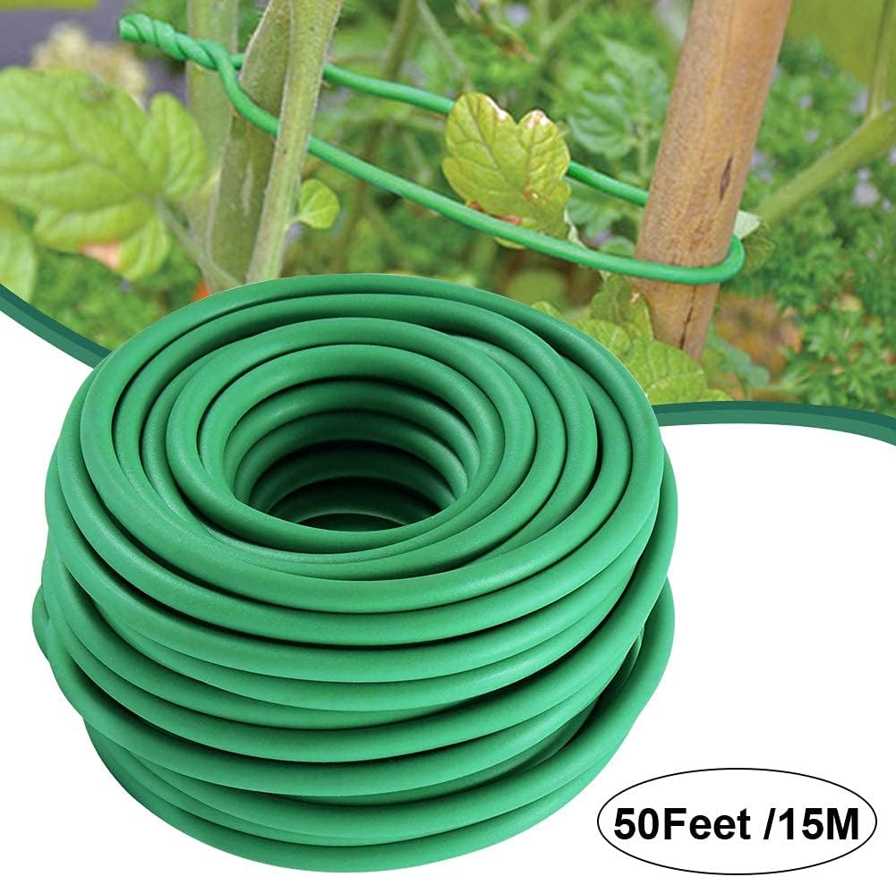 Soft Plant Ties, Garden Ties TPR Flexible Durable Heavy Duty Twist Wire for Twine Tomato Branches Vines and Tying Up Cable Wires (Green) (50ft, 0.2in)
