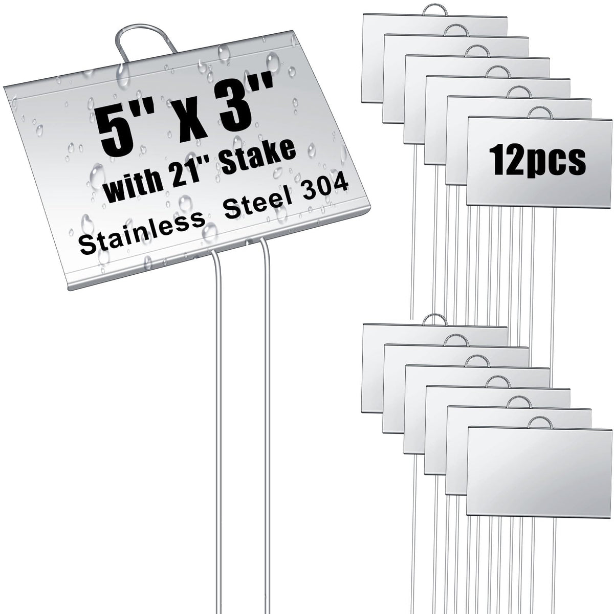 Landhoow 12 Pcs Large Plant Marker, 6'' X 8'' with 13'' Stake, Silver