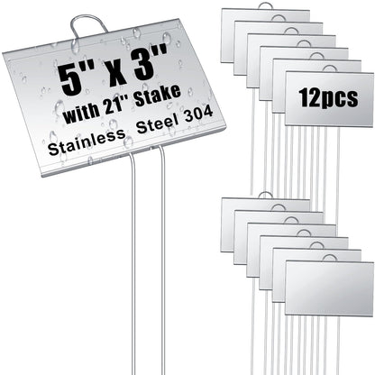Landhoow 12 Pcs Large Plant Marker, 6'' X 8'' with 13'' Stake, Silver