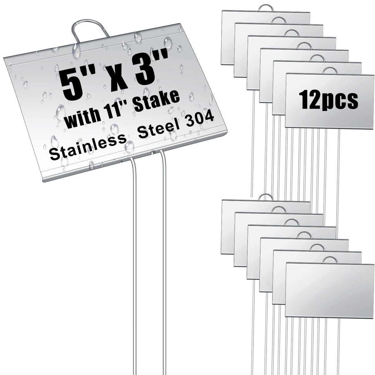 Landhoow 12 Pcs Large Plant Marker, 6'' X 8'' with 13'' Stake, Silver