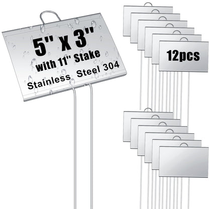Landhoow 12 Pcs Large Plant Marker, 6'' X 8'' with 13'' Stake, Silver