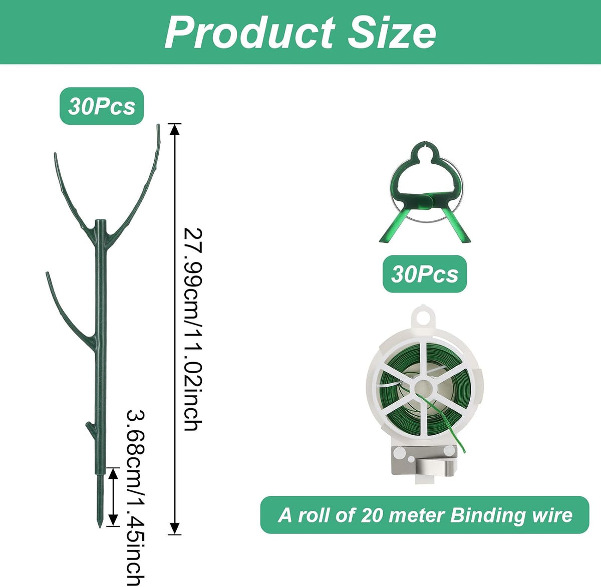 30-Pack Plant Support Stakes with 30Pcs Clips & 1Pc Ties, Stackable Garden Trellis Climbing Poles & Tall Plant Sticks for Indoor Outdoor Potted Plants