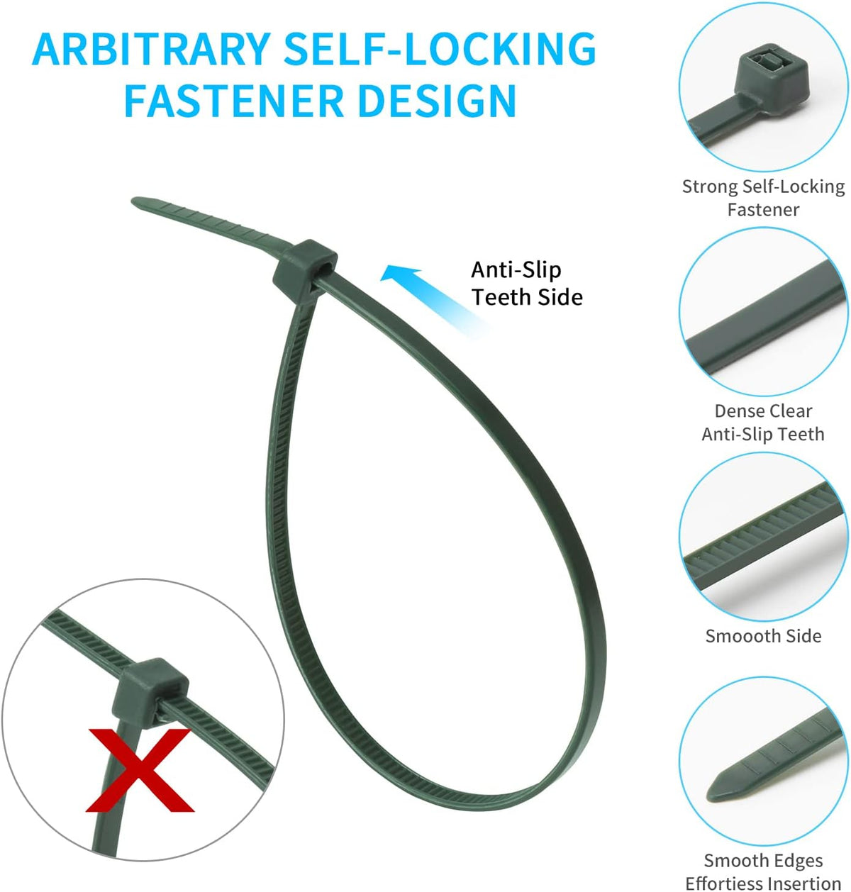 Armpow 8 Inch Garden Green Zip Tie 1000 PCS, 40 Lbs - Small to Medium Zip Tie, Nylon PA66 UV Resistant Cable Tie Heavy Duty for Indoor and Outdoor Use - Ideal for bundling and securing objects