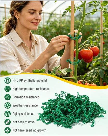 300Pcs Green Tomato Clips,Plastic Trellis Clips,Reusable Plant Support Clips for Tomatoes,Cucumbers,and Vines,Garden Supplies for Vertical Growing