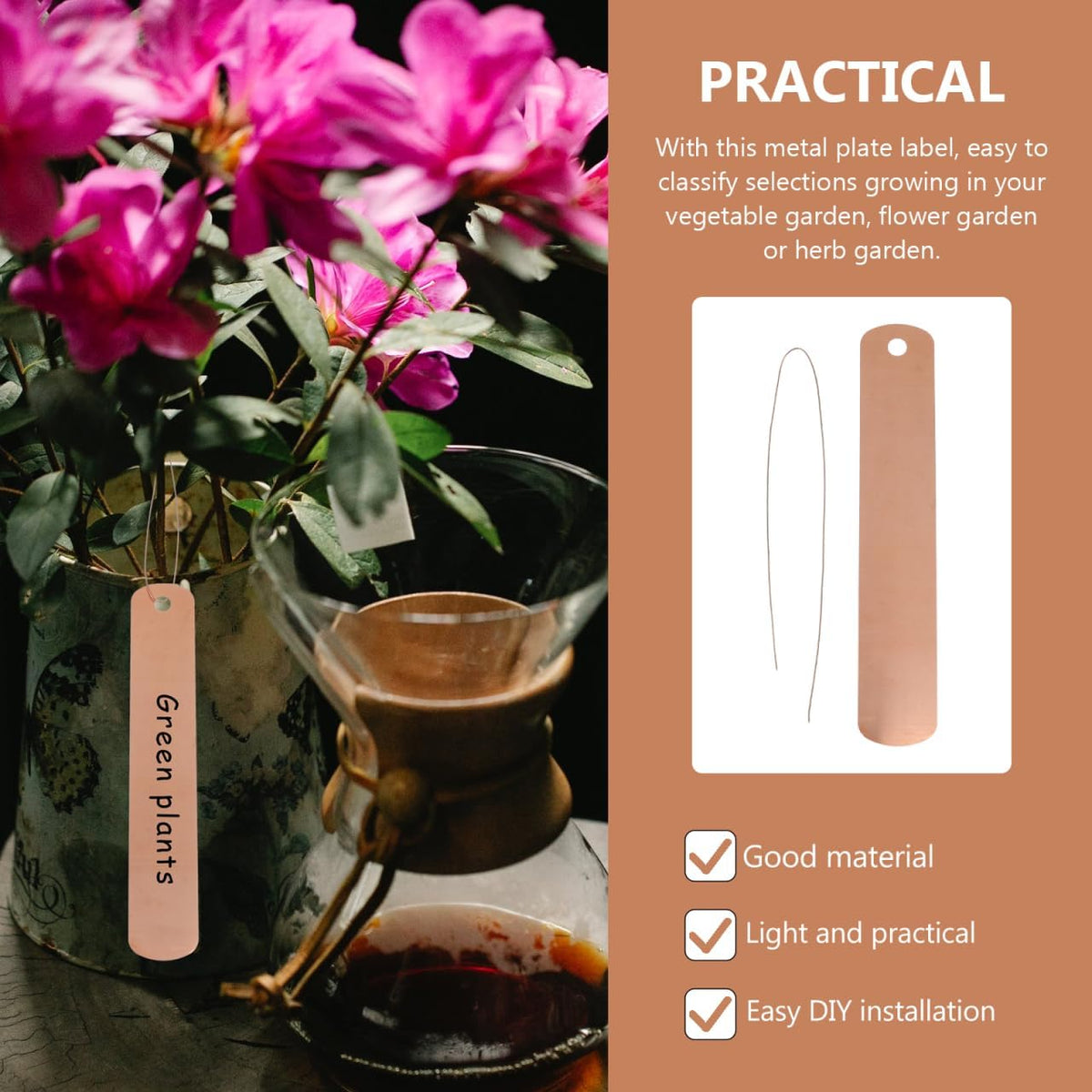 BESTonZON 30 Hanging Metal Garden Labels with 30 Copper Wires, 12 × 2 cm Markers for Pots, Trees and Nursery Plants