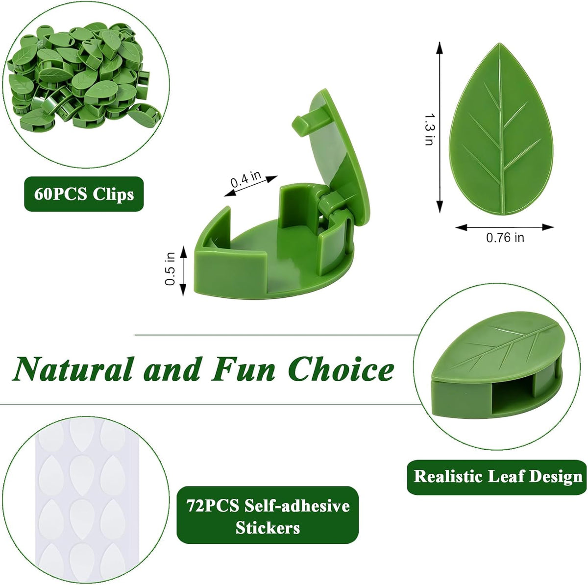 60 PCS Plant Wall Clips with Self Adhesive Stickers, Leaf Shaped Vine Clips