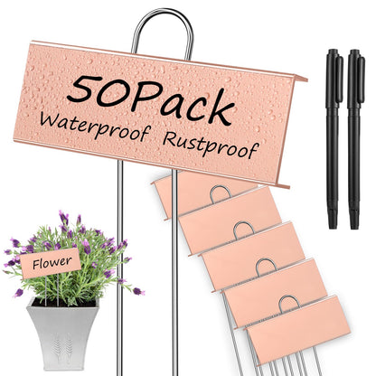 WSICSE 50-Pack Metal Plant Labels, 10.6 in Garden Markers with Pen, Silver