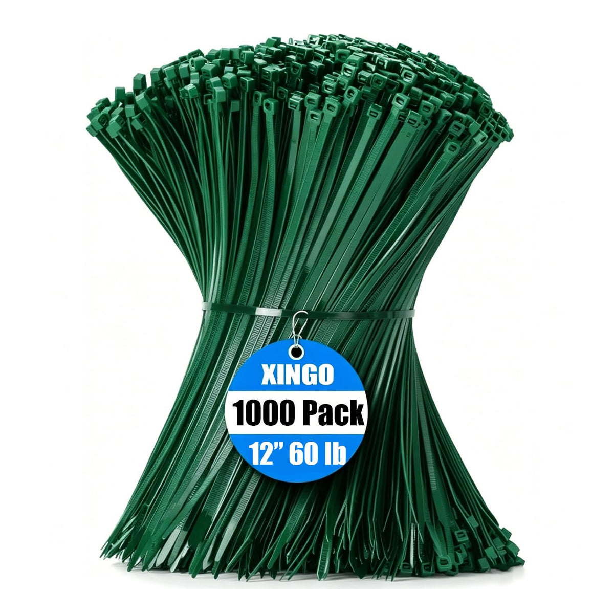 XINGO 1000 PCS Garden Green Zip Ties 8 Inch, 60 LBS Tensile Strength, Self-Locking Nylon Plastic Nylon PA66 Wire Ties for Indoor and Outdoor Use