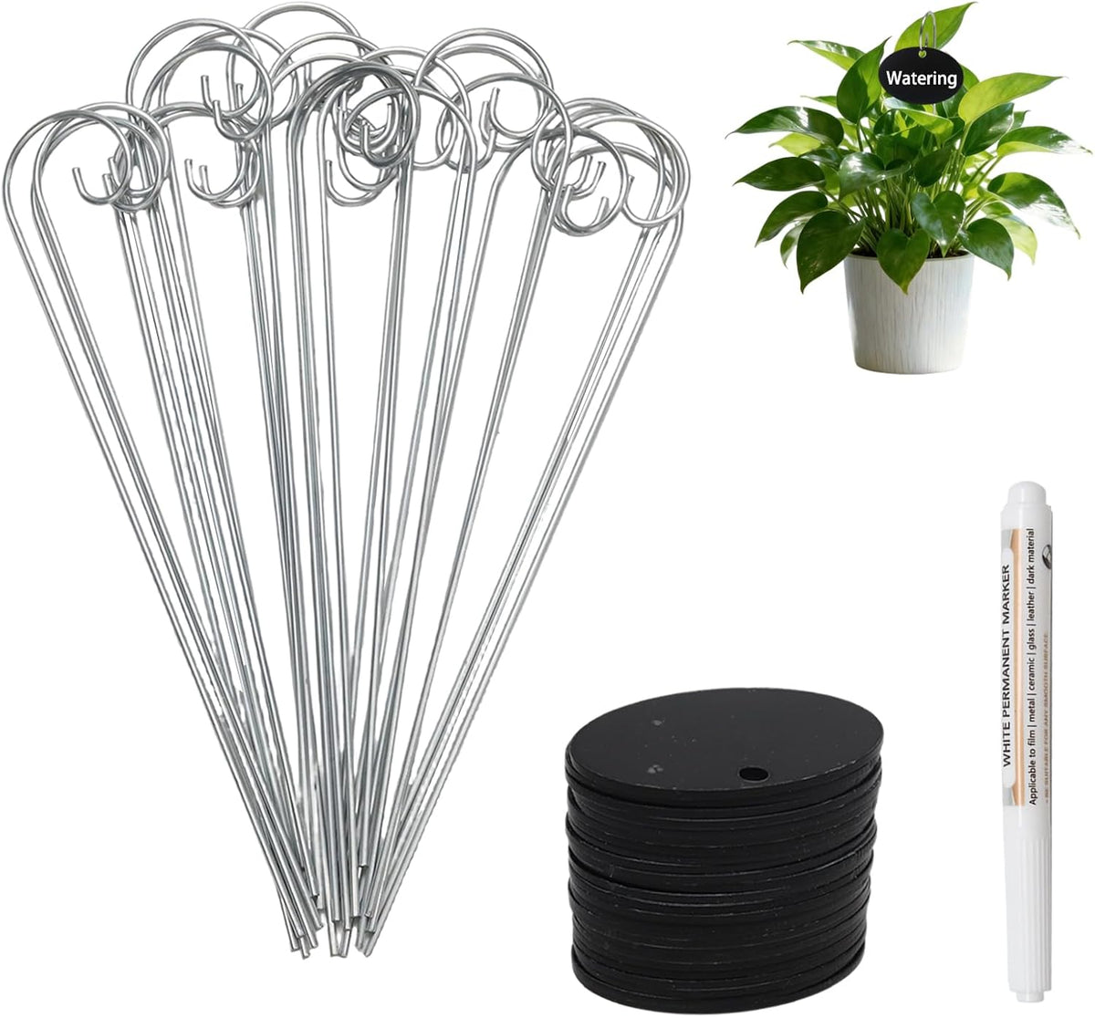 25Pcs Plant Labels, Black Acrylic Plant Labels with Metal Stakes