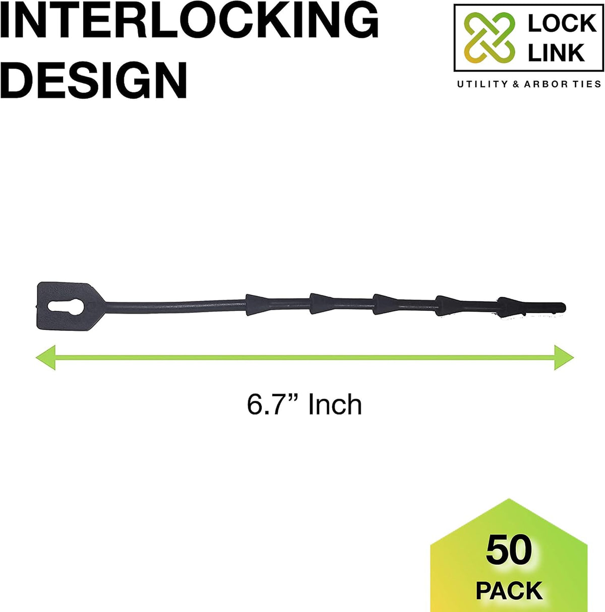 One Stop Outdoor Lock Link - (50 Pack) 6.7" Inch (28 Ft Total) - Soft Flexible Rubber Locking Plant Wire Twine Ties - Reusable Plant Support Twist Tie Straps (50 Pack)