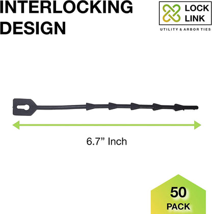One Stop Outdoor Lock Link - (50 Pack) 6.7" Inch (28 Ft Total) - Soft Flexible Rubber Locking Plant Wire Twine Ties - Reusable Plant Support Twist Tie Straps (50 Pack)