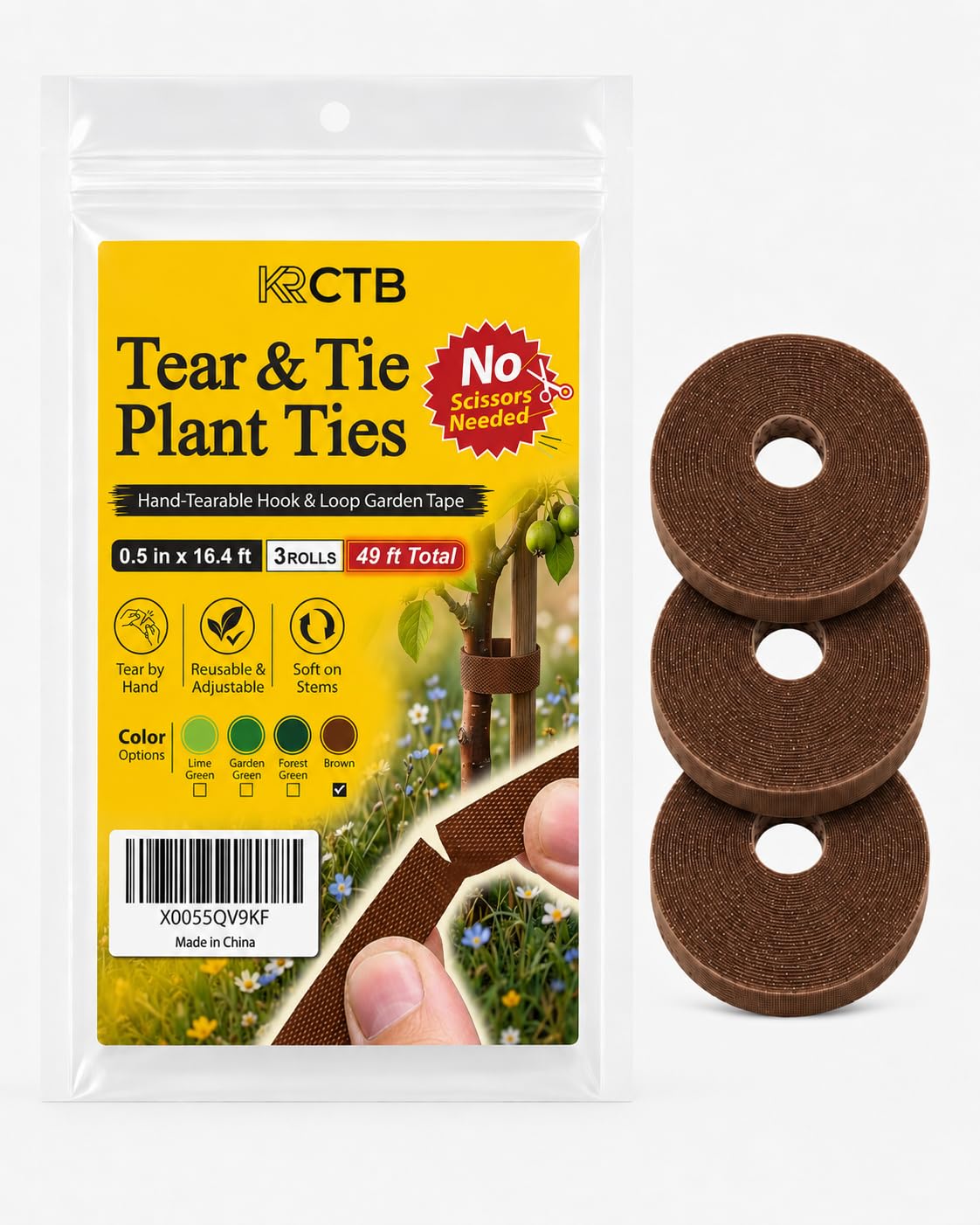 Hand Tearable Plant Ties, Garden Ties for Plants, Brown